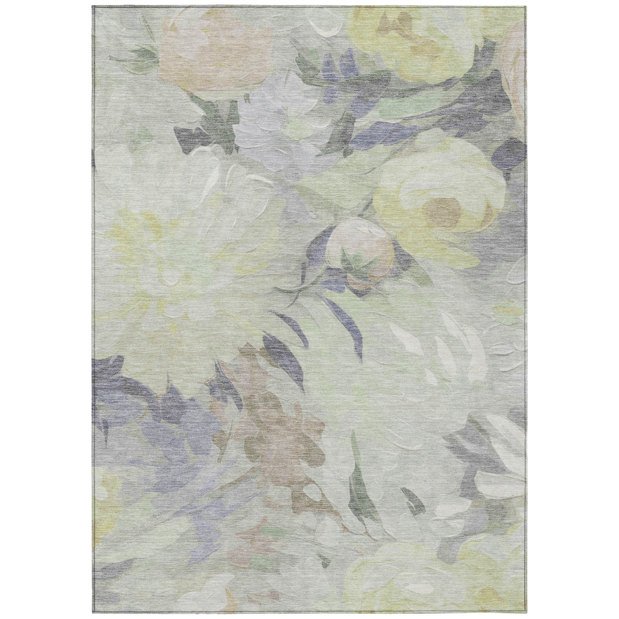 5' X 8' Mint Green Ivory And Beige Floral Washable Indoor Outdoor Area Rug-1