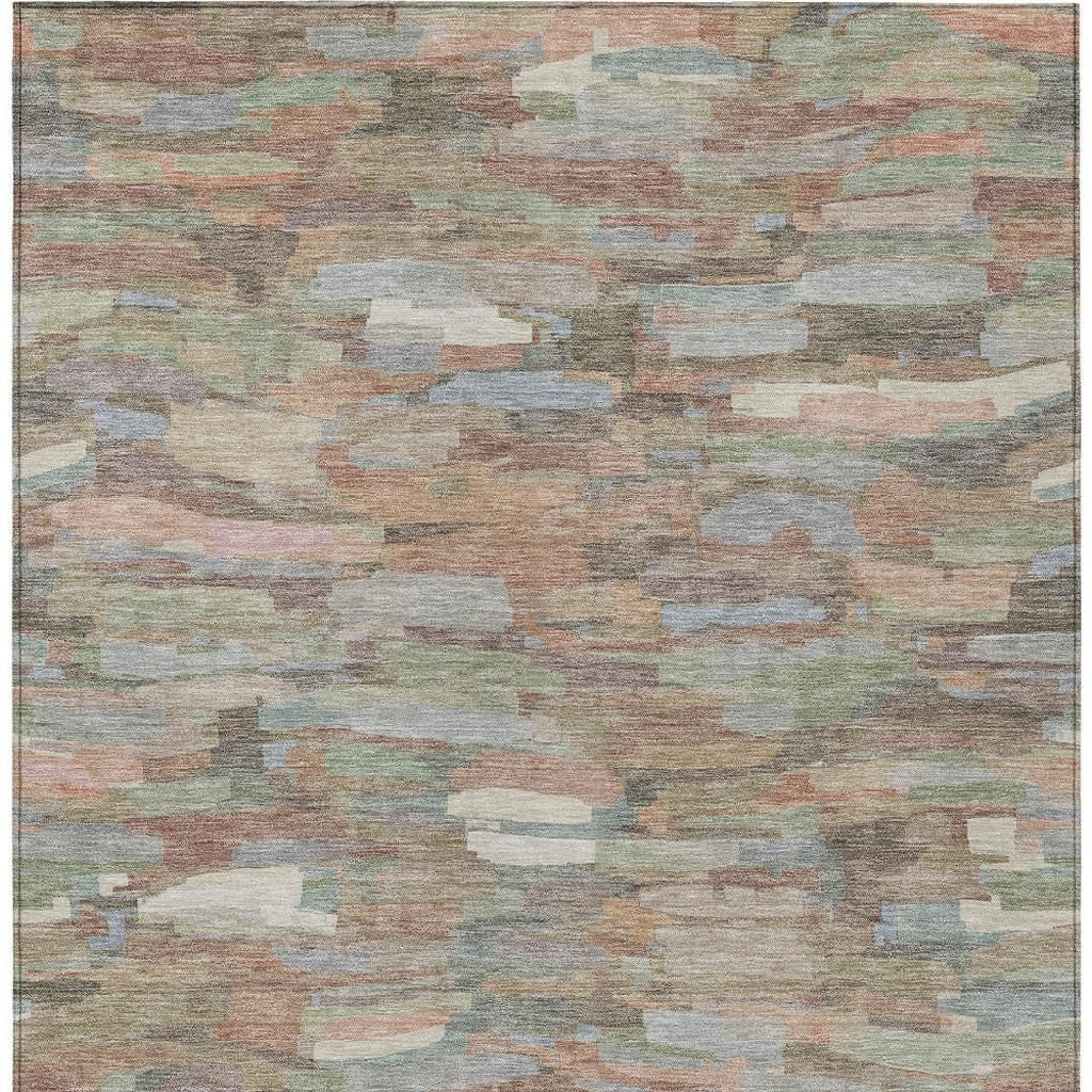 5' X 8' Copper Peach And Ivory Striped Washable Indoor Outdoor Area Rug-3