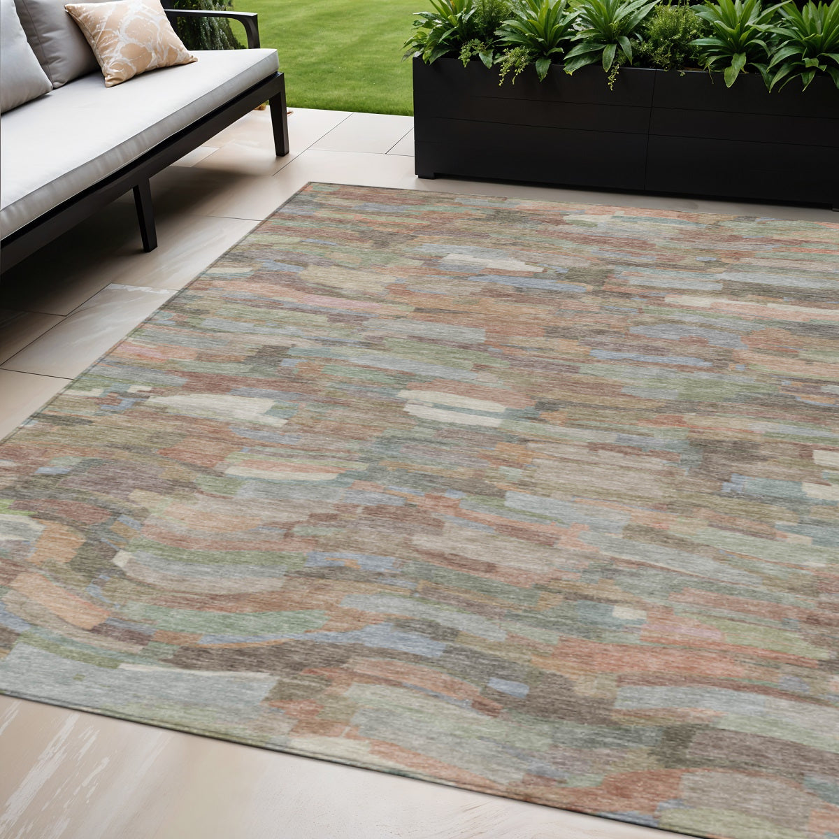 5' X 8' Copper Peach And Ivory Striped Washable Indoor Outdoor Area Rug-0