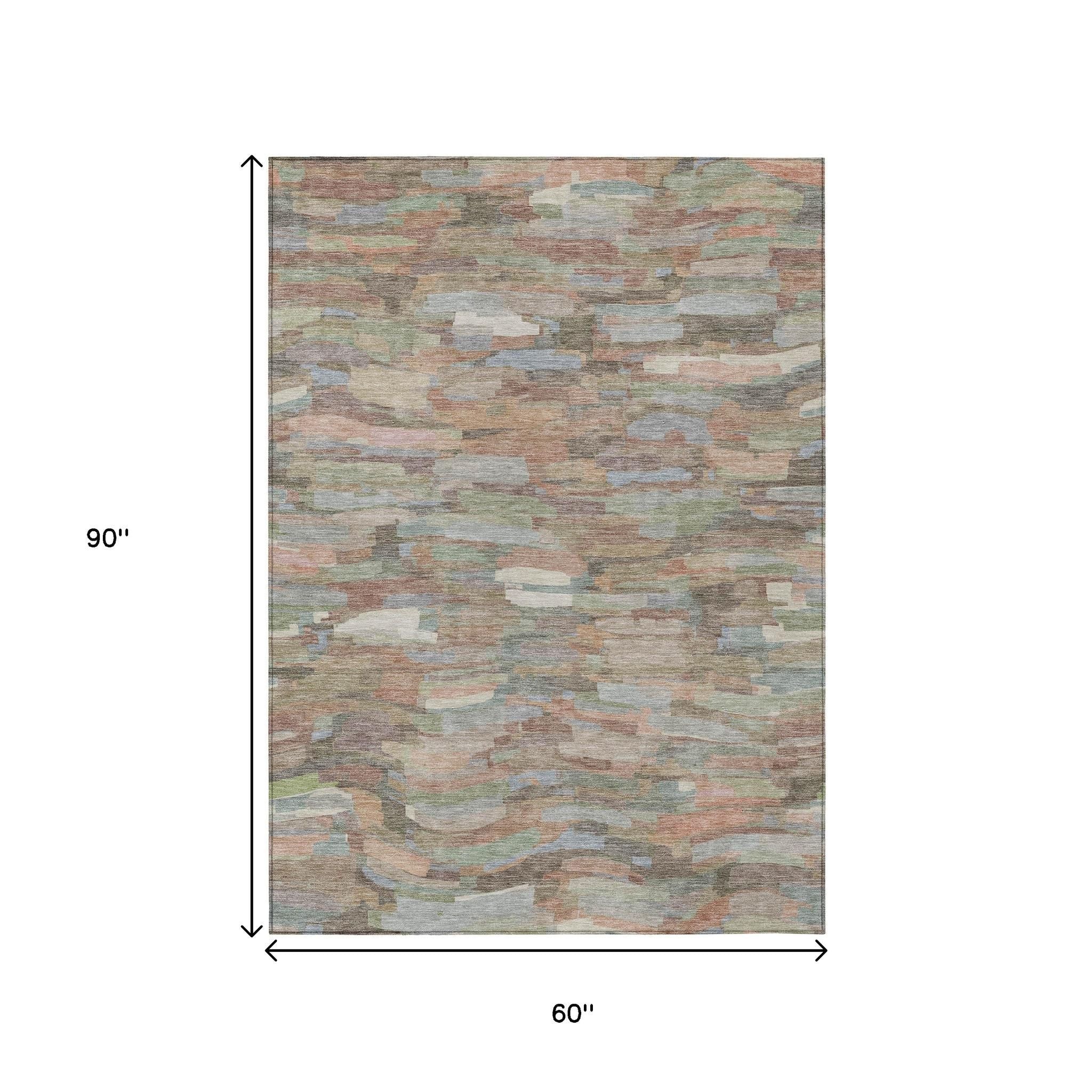 5' X 8' Copper Peach And Ivory Striped Washable Indoor Outdoor Area Rug-2