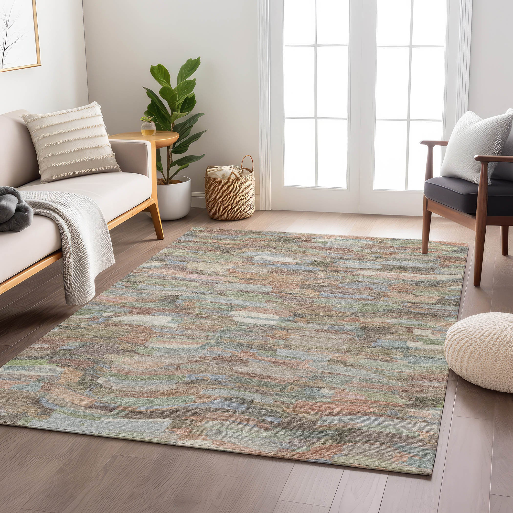 5' X 8' Copper Peach And Ivory Striped Washable Indoor Outdoor Area Rug-8