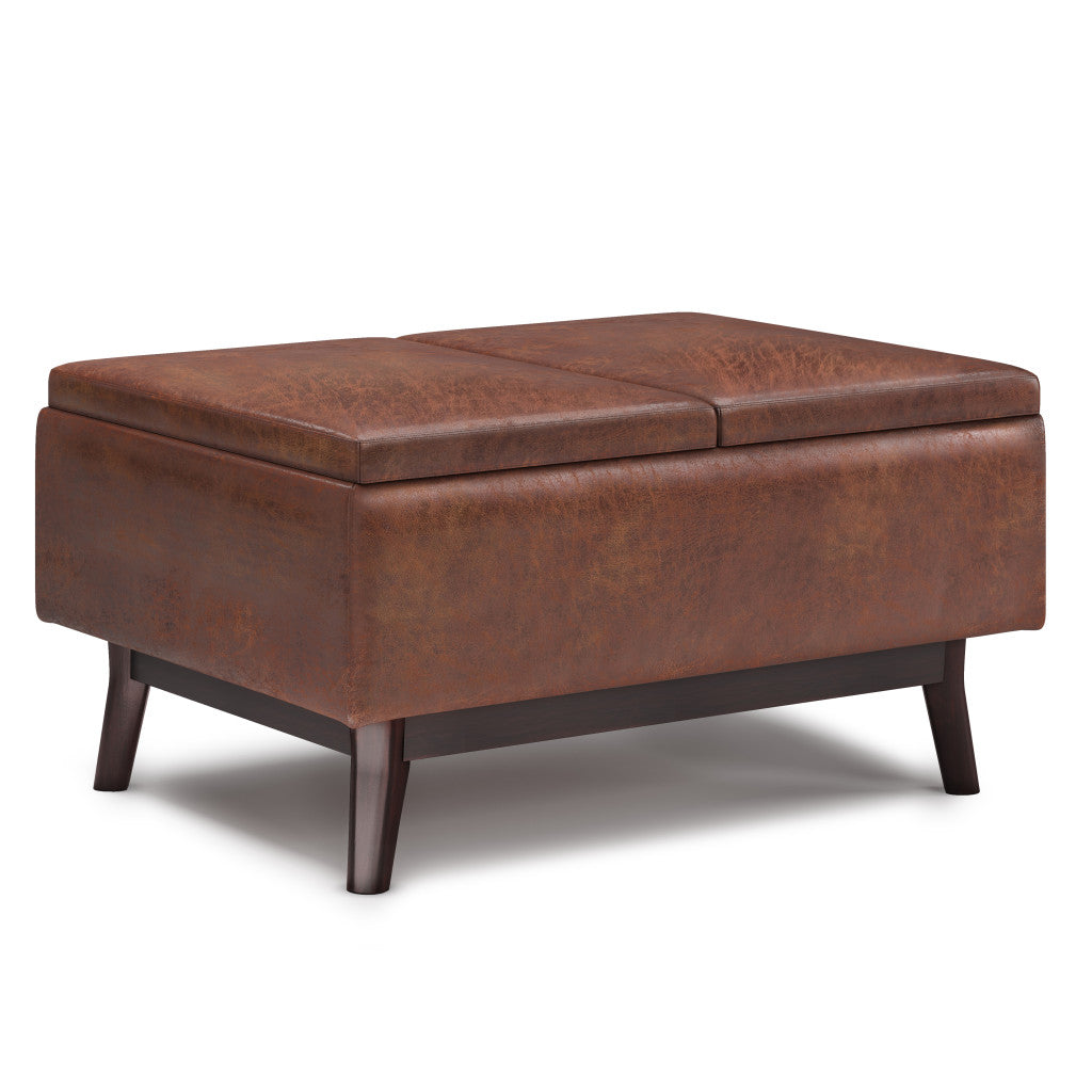 34" Brown Leather Cocktail Ottoman With Storage-0