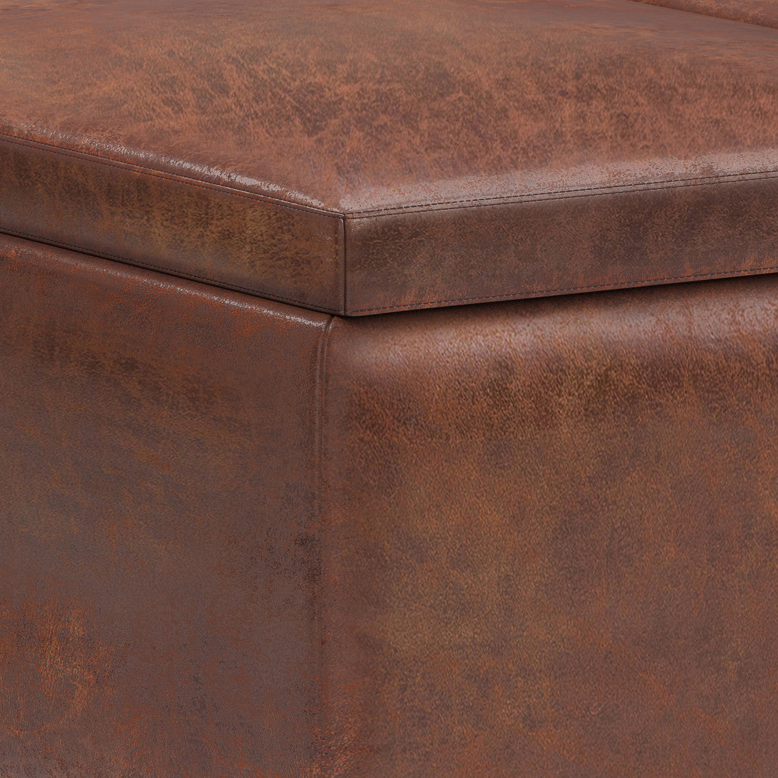 34" Brown Leather Cocktail Ottoman With Storage-4