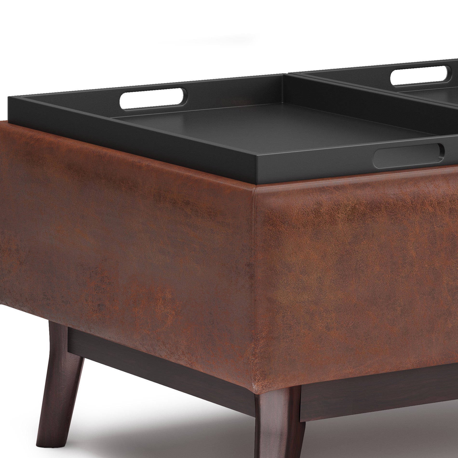 34" Brown Leather Cocktail Ottoman With Storage-5