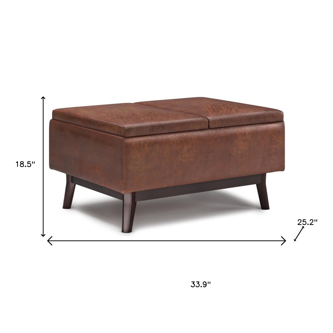 34" Brown Leather Cocktail Ottoman With Storage-7