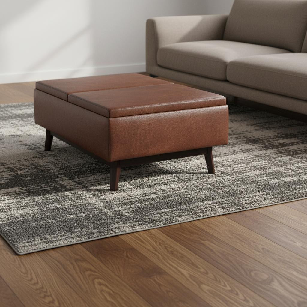 34" Brown Leather Cocktail Ottoman With Storage-1