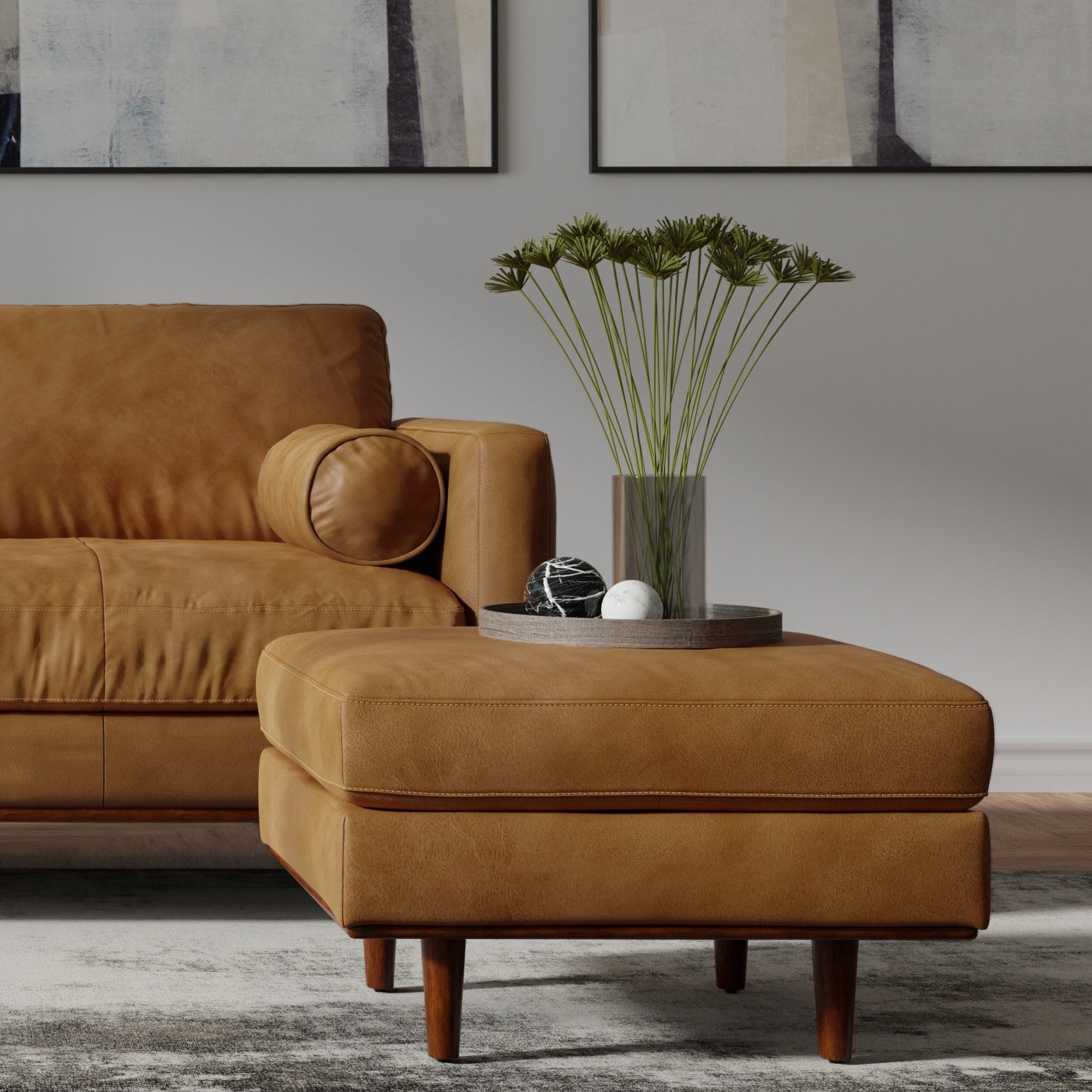 33" Sienna and Brown Leather Cocktail Ottoman-7