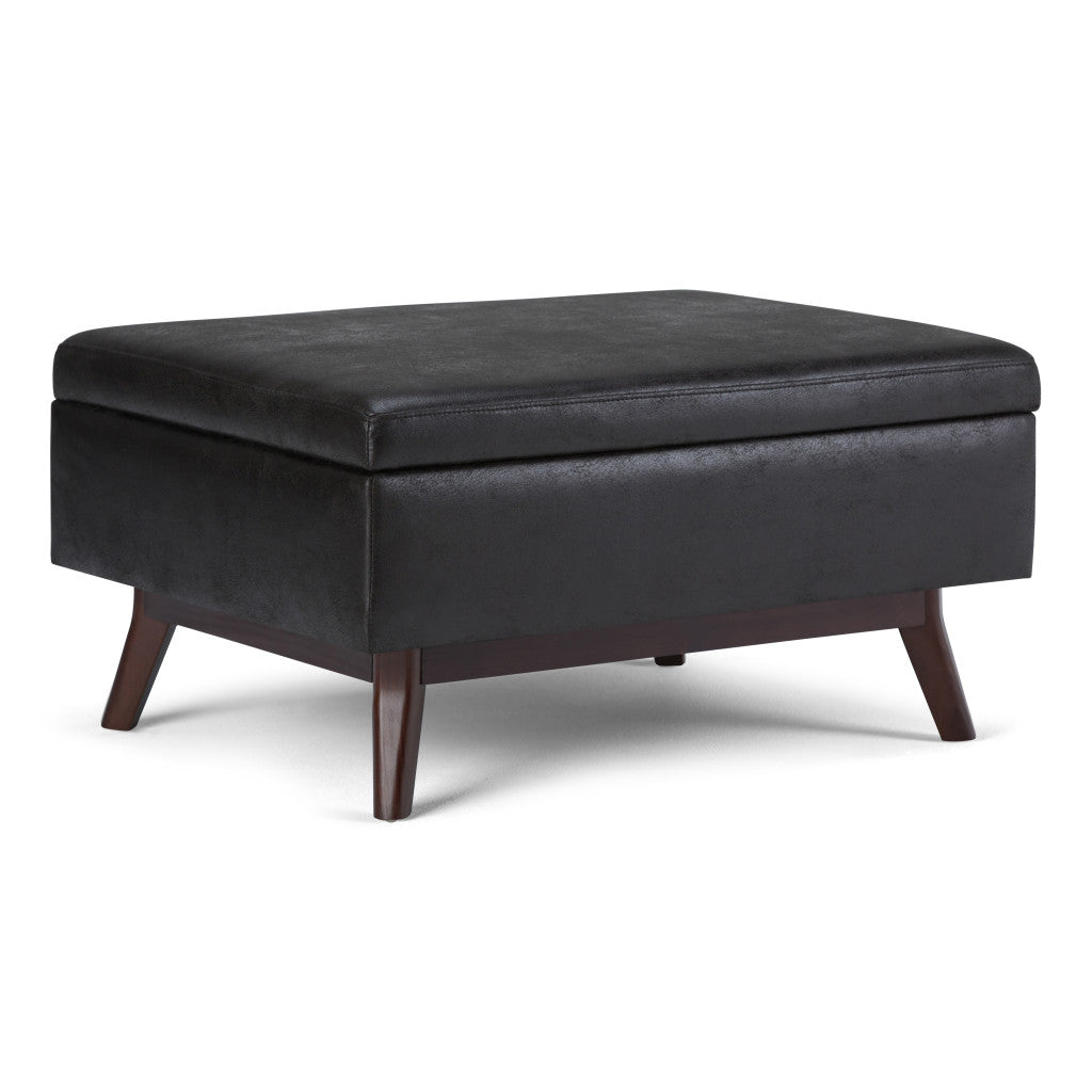 34" Black and Brown Leather Cocktail Ottoman With Storage-0