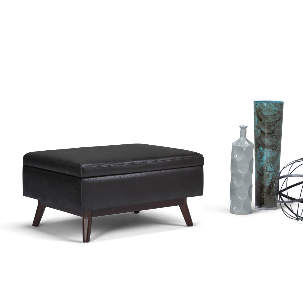 34" Black and Brown Leather Cocktail Ottoman With Storage-4
