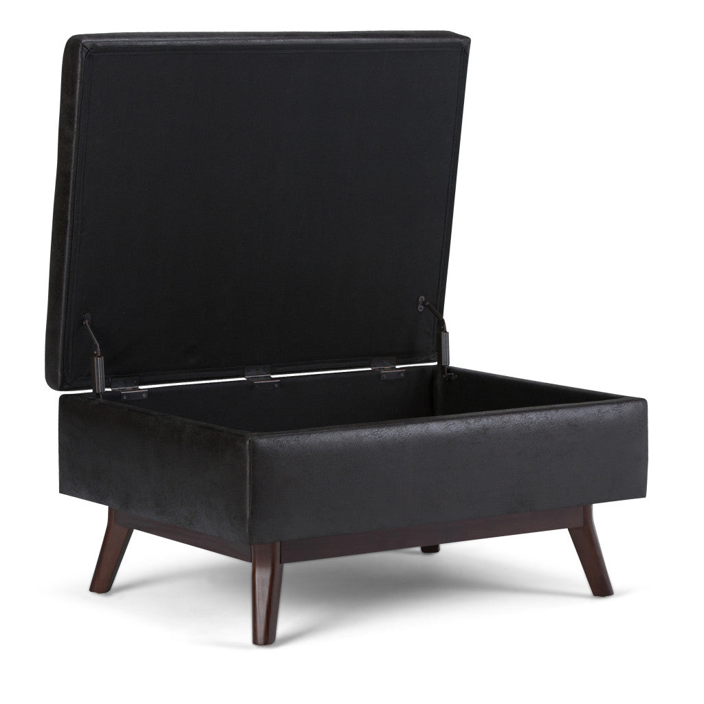 34" Black and Brown Leather Cocktail Ottoman With Storage-2