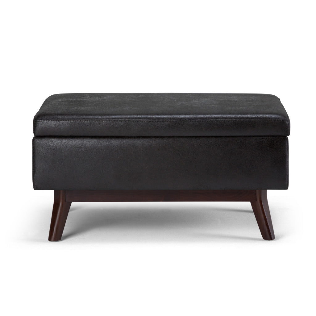 34" Black and Brown Leather Cocktail Ottoman With Storage-3