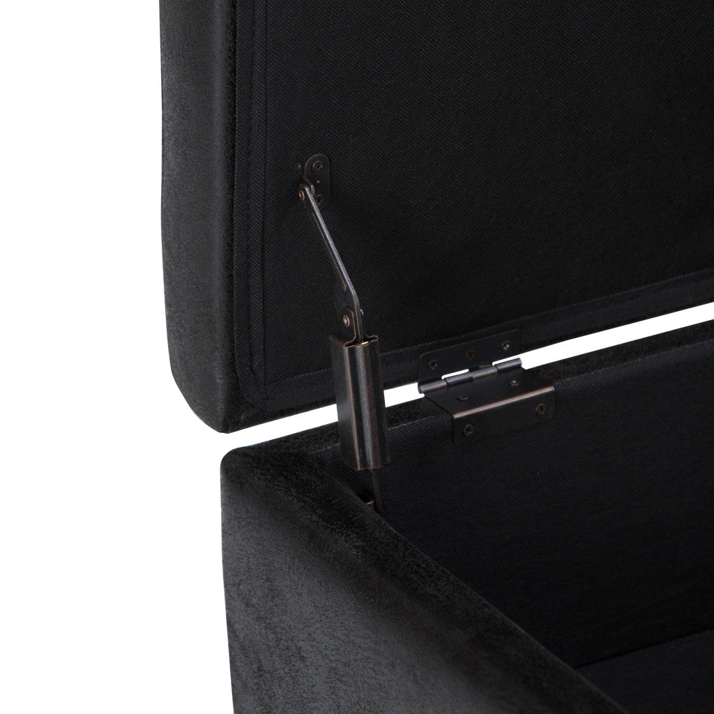 34" Black and Brown Leather Cocktail Ottoman With Storage-5