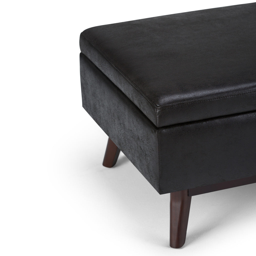 34" Black and Brown Leather Cocktail Ottoman With Storage-6