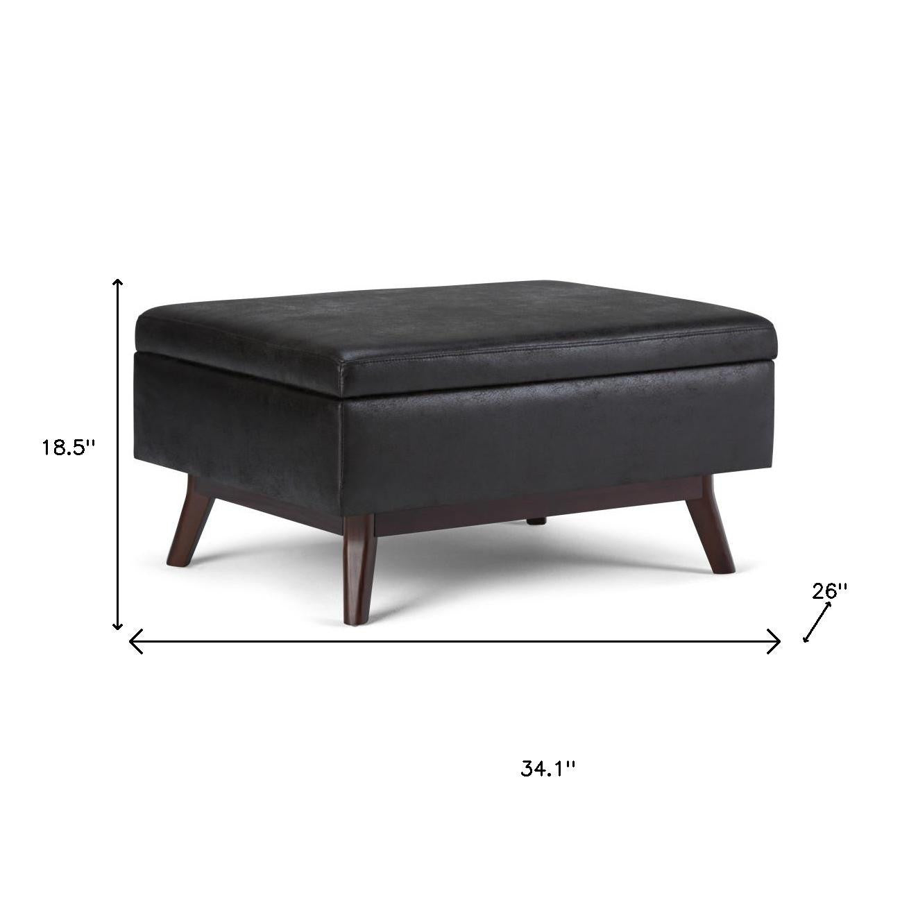 34" Black and Brown Leather Cocktail Ottoman With Storage-7