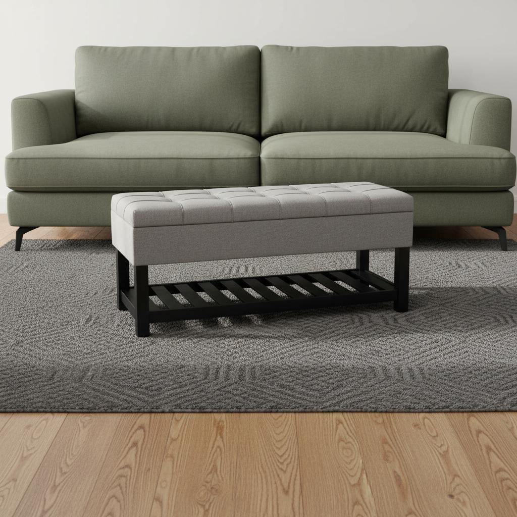 43" Gray and Espresso Fabric Ottoman With Storage-1