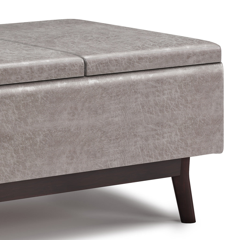 34" Gray and Dark Brown Leather Cocktail Ottoman With Storage-4