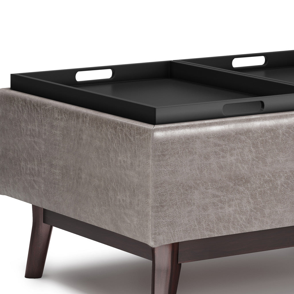 34" Gray and Dark Brown Leather Cocktail Ottoman With Storage-5