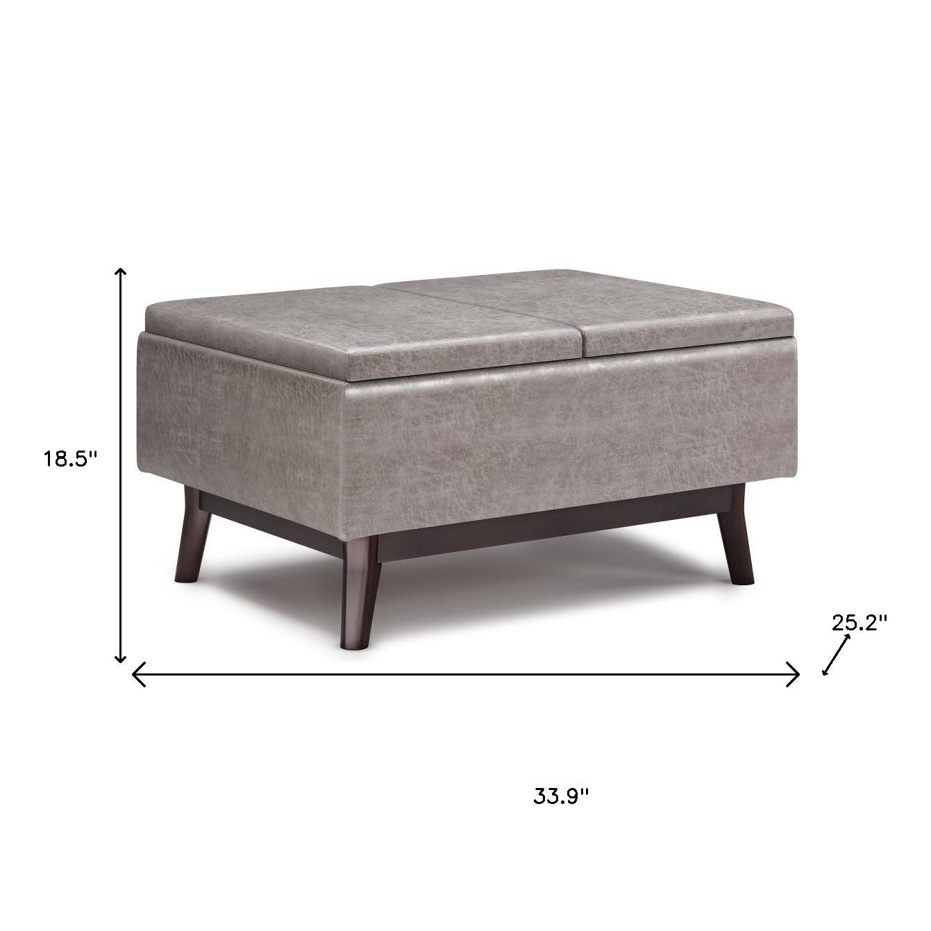 34" Gray and Dark Brown Leather Cocktail Ottoman With Storage-7