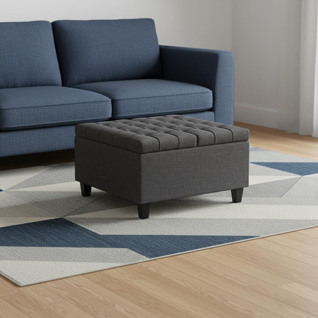 30" Gray and Brown Fabric Cocktail Ottoman With Storage-1