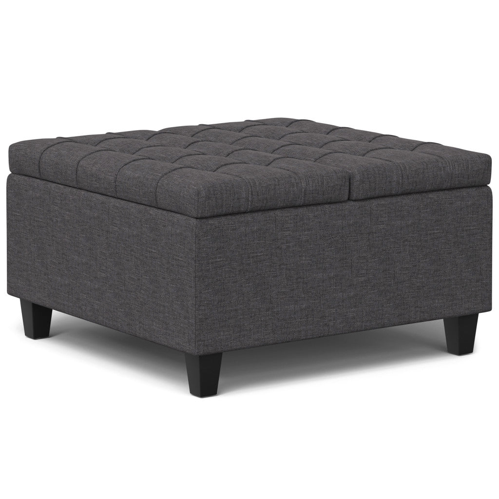 30" Gray and Brown Fabric Cocktail Ottoman With Storage-0