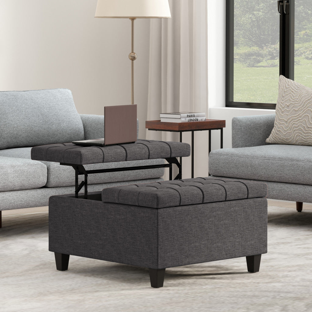 30" Gray and Brown Fabric Cocktail Ottoman With Storage-7