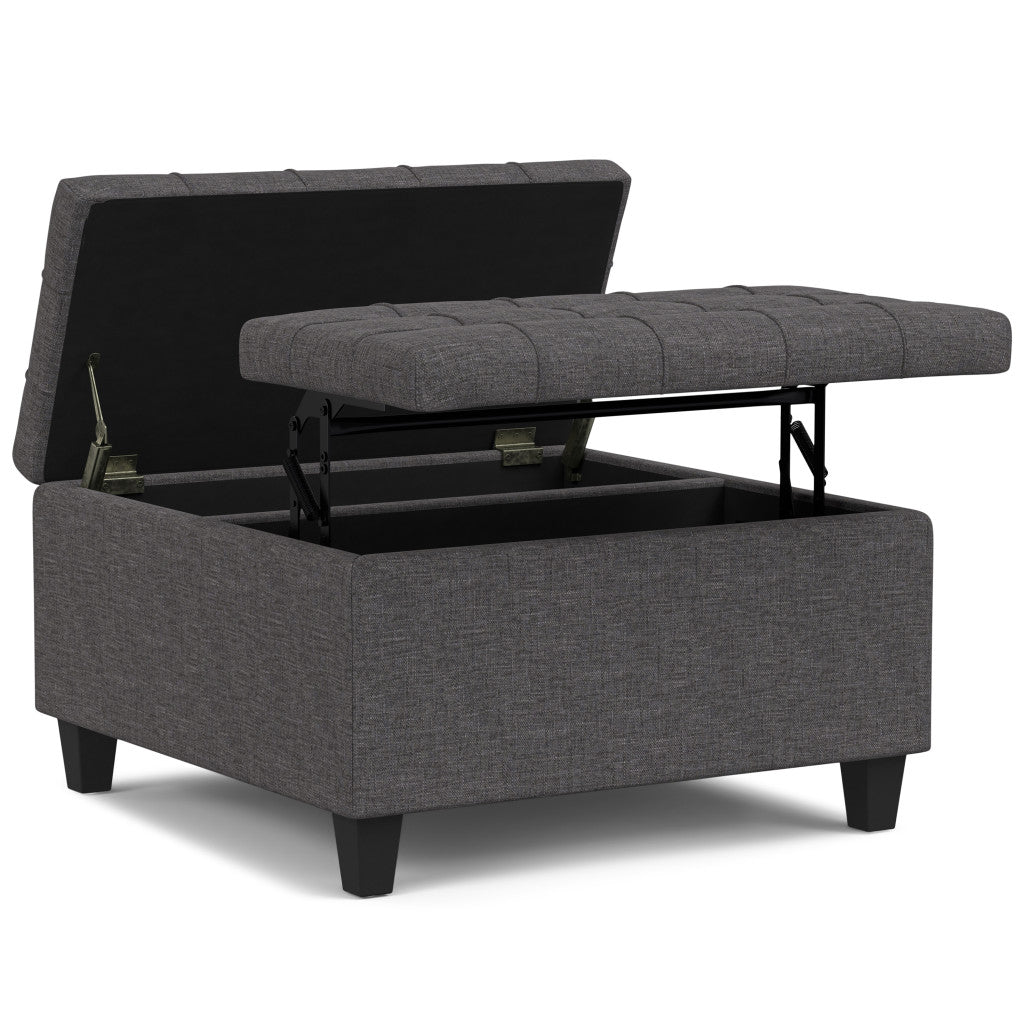 30" Gray and Brown Fabric Cocktail Ottoman With Storage-3