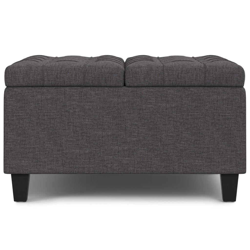 30" Gray and Brown Fabric Cocktail Ottoman With Storage-2