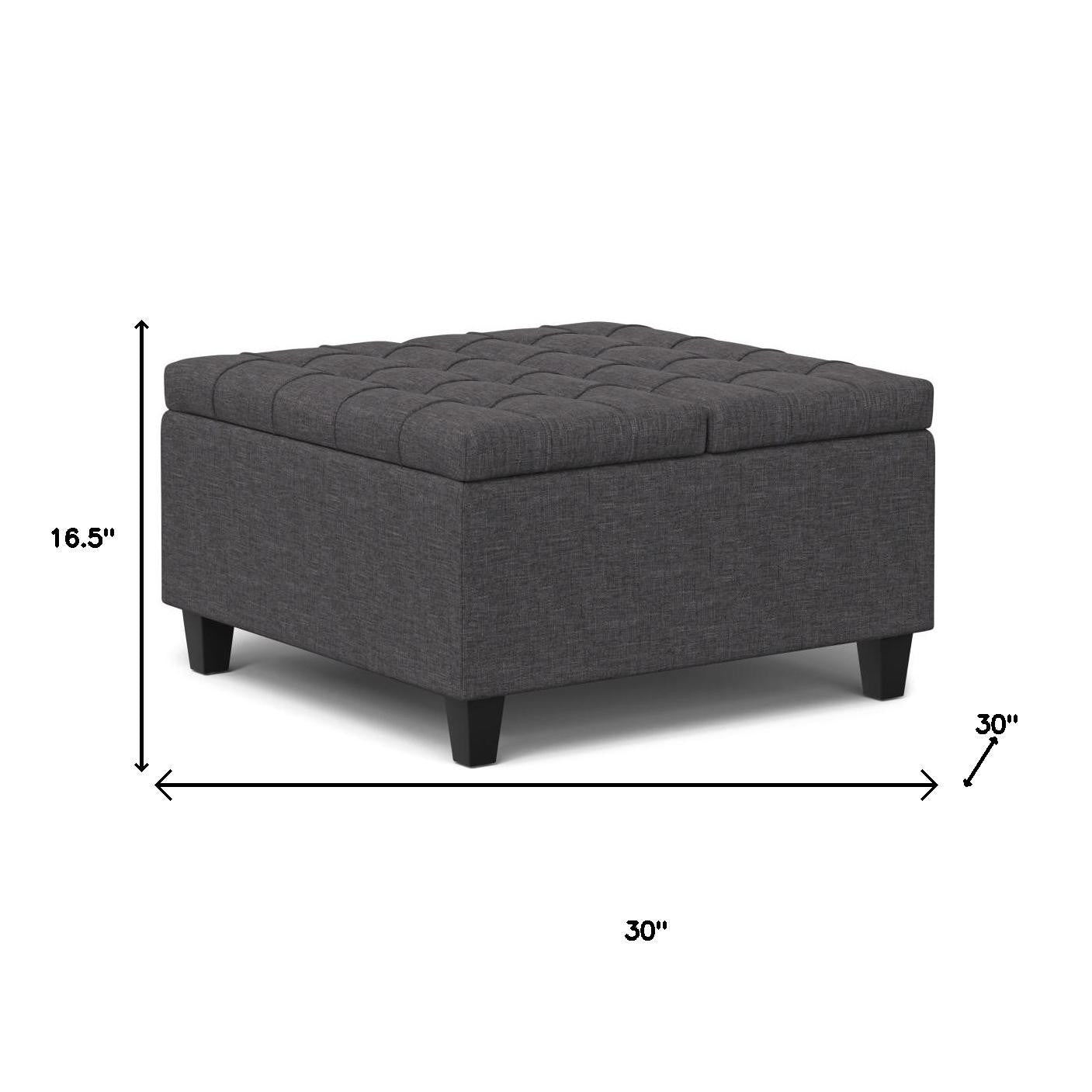 30" Gray and Brown Fabric Cocktail Ottoman With Storage-8