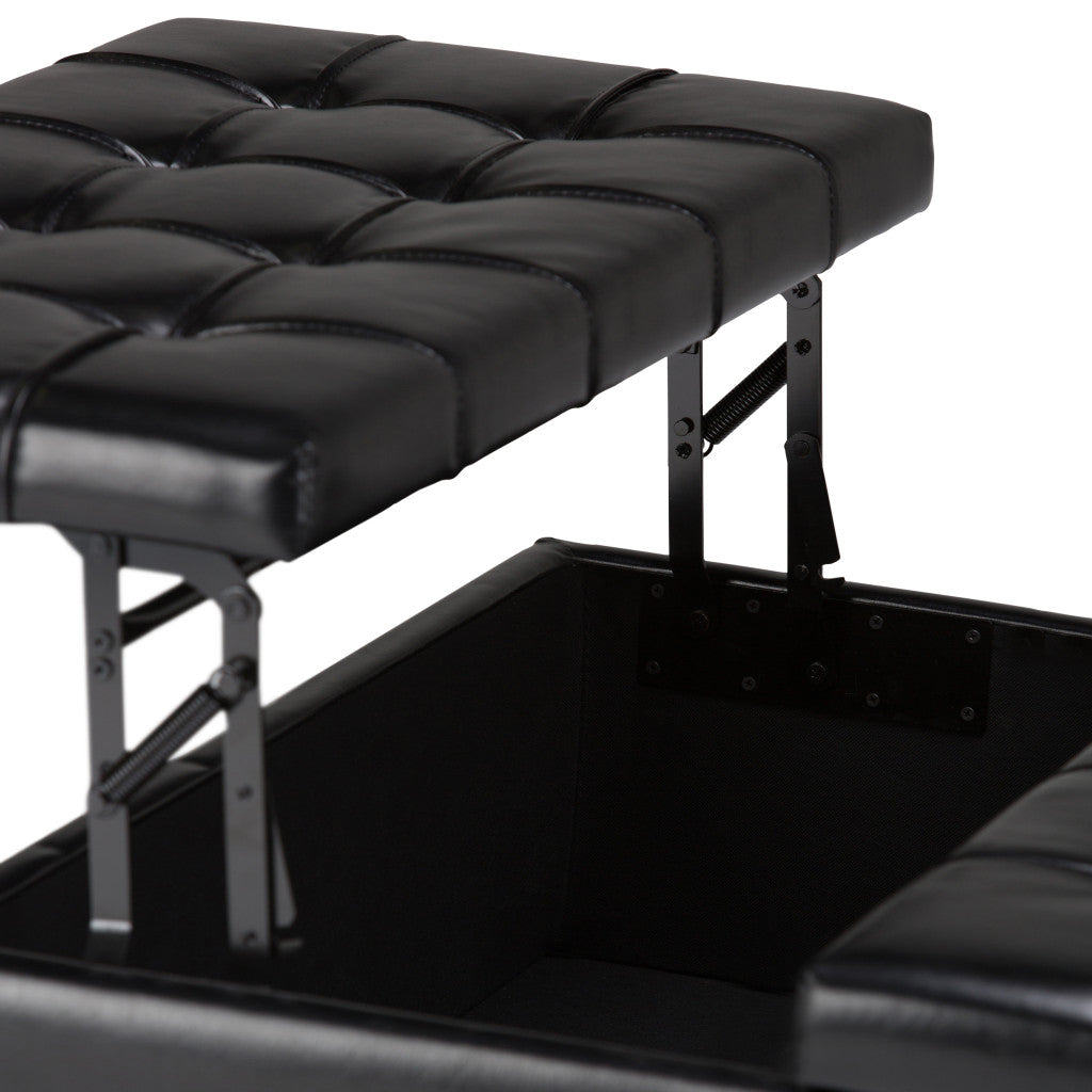 36" Black and Espresso Leather Cocktail Ottoman With Storage-5