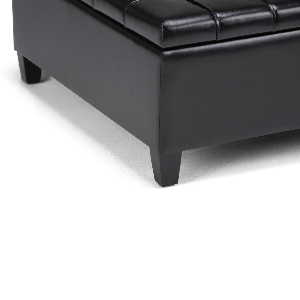 36" Black and Espresso Leather Cocktail Ottoman With Storage-6