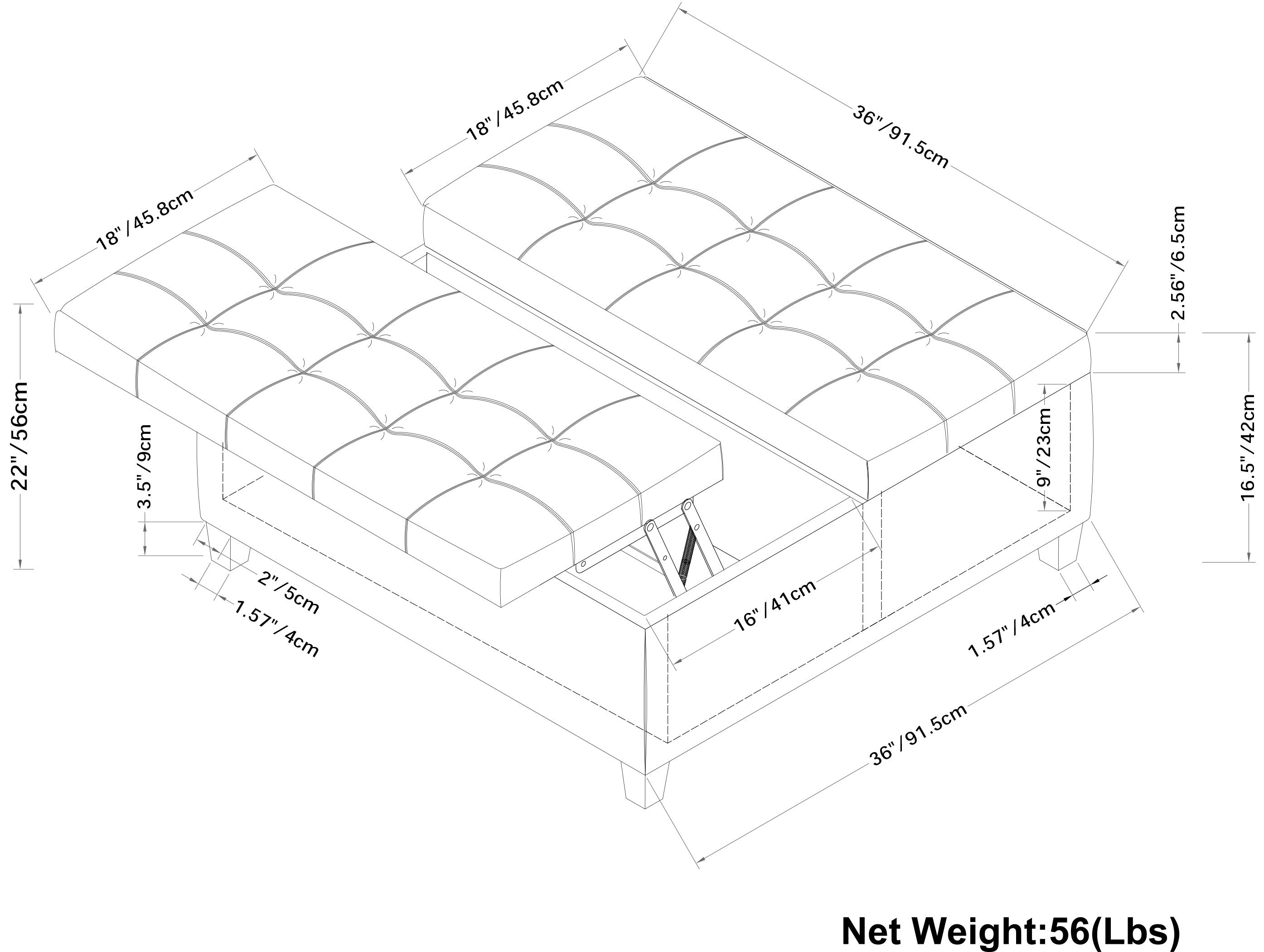 36" Black and Espresso Leather Cocktail Ottoman With Storage-8