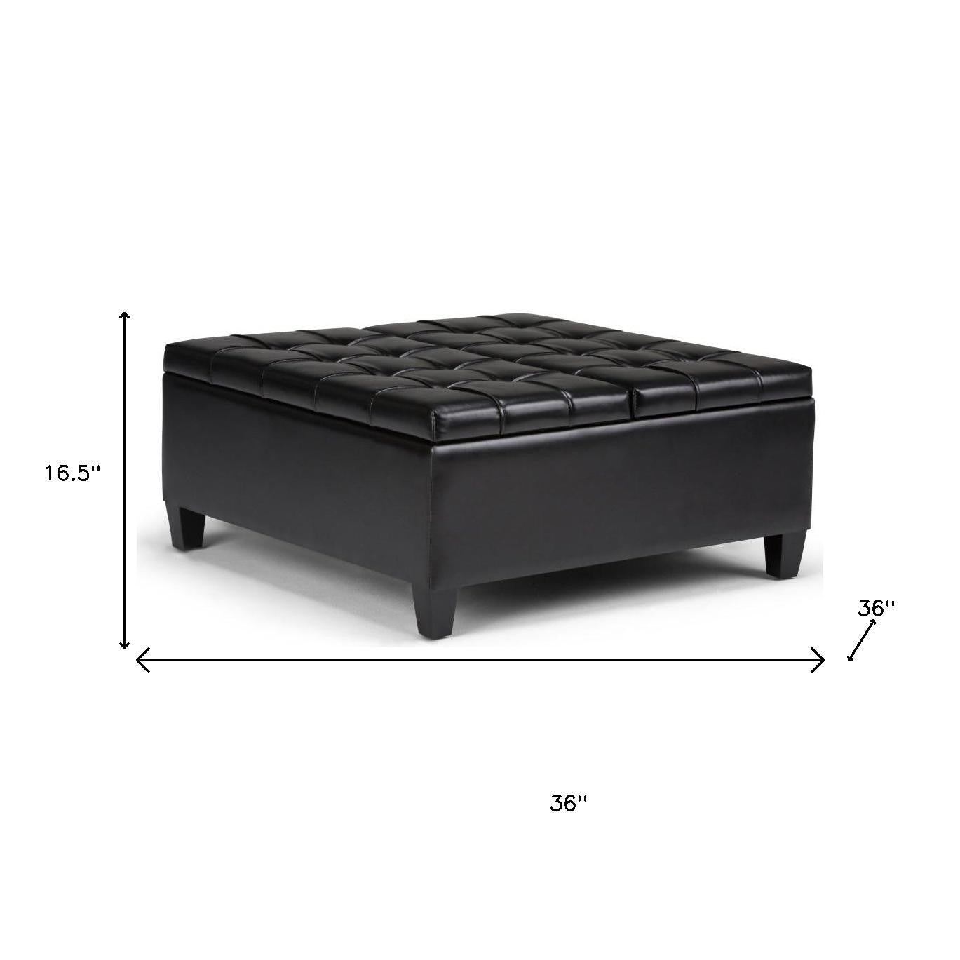 36" Black and Espresso Leather Cocktail Ottoman With Storage-7