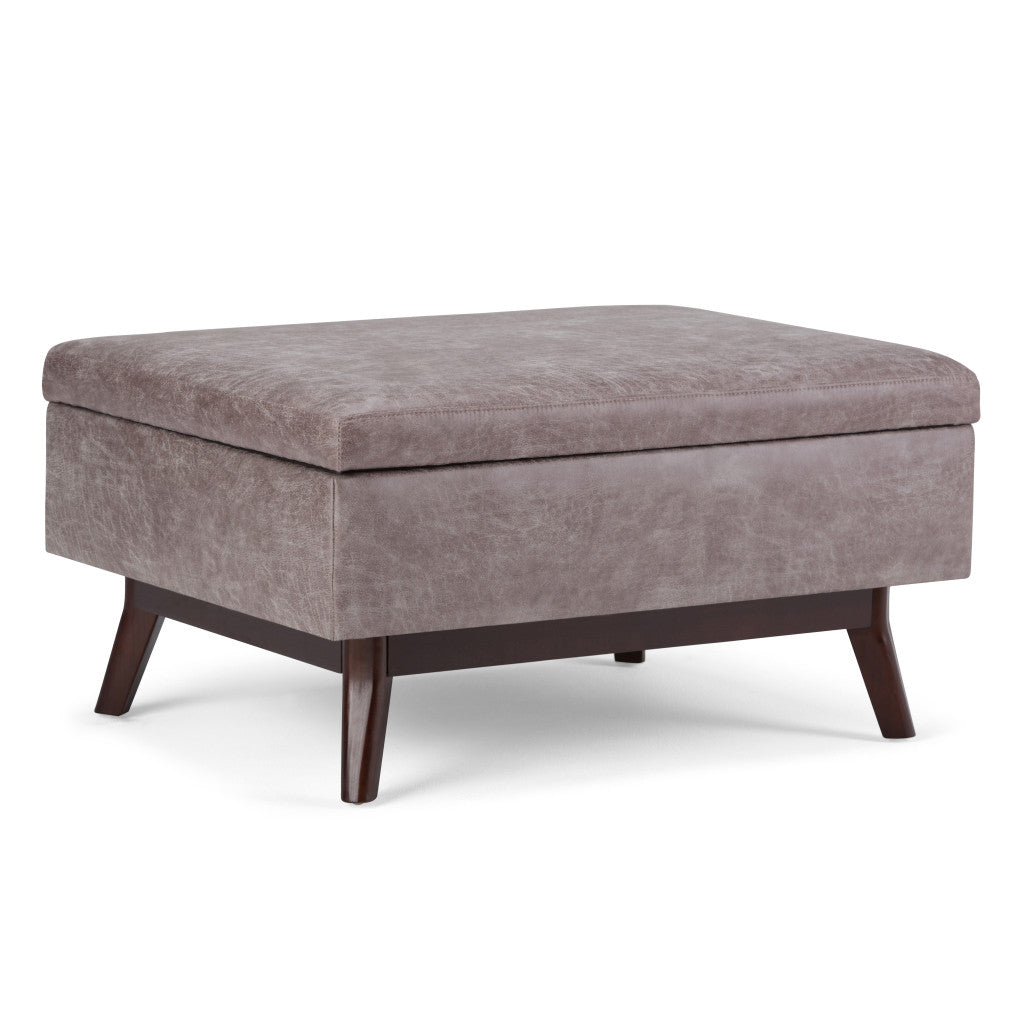 34" Gray and Brown Leather Cocktail Ottoman With Storage-0