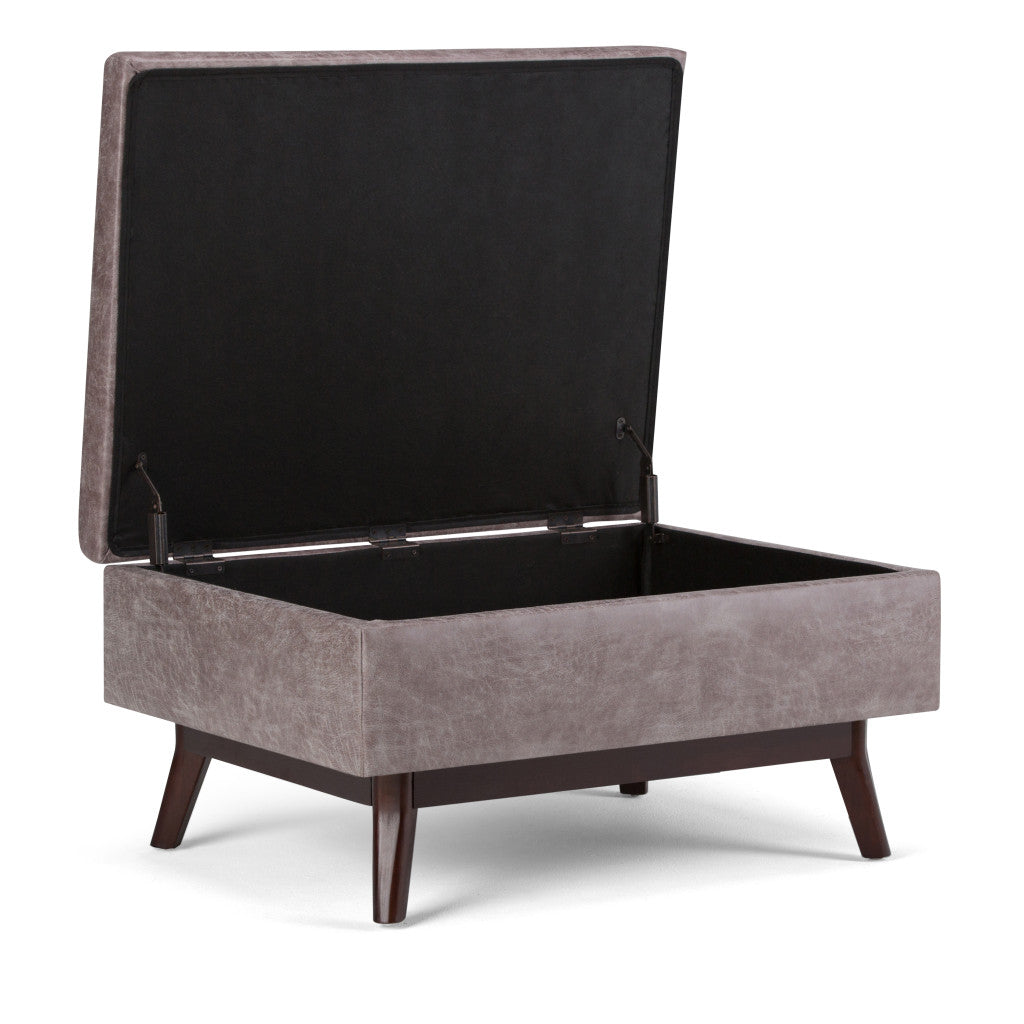 34" Gray and Brown Leather Cocktail Ottoman With Storage-2