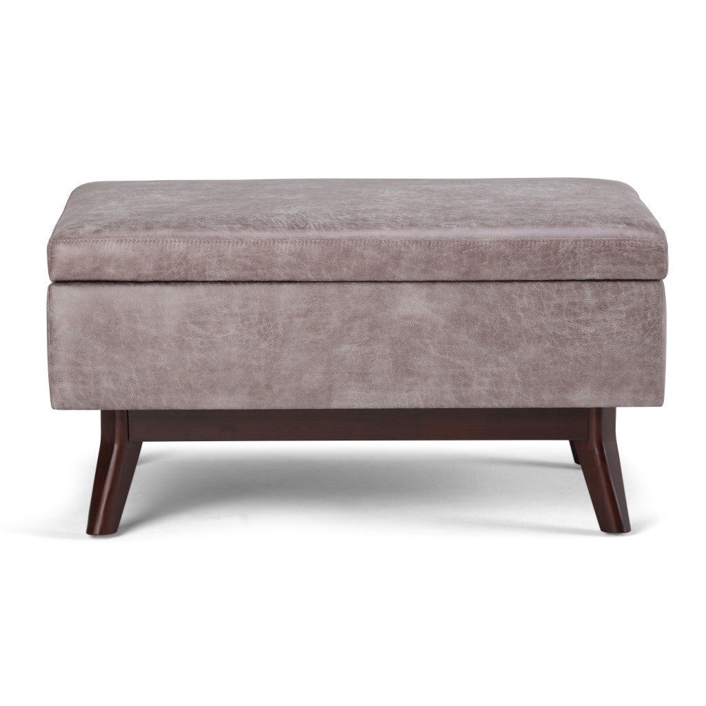 34" Gray and Brown Leather Cocktail Ottoman With Storage-3