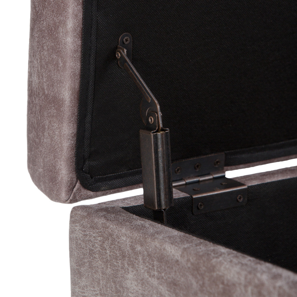 34" Gray and Brown Leather Cocktail Ottoman With Storage-5