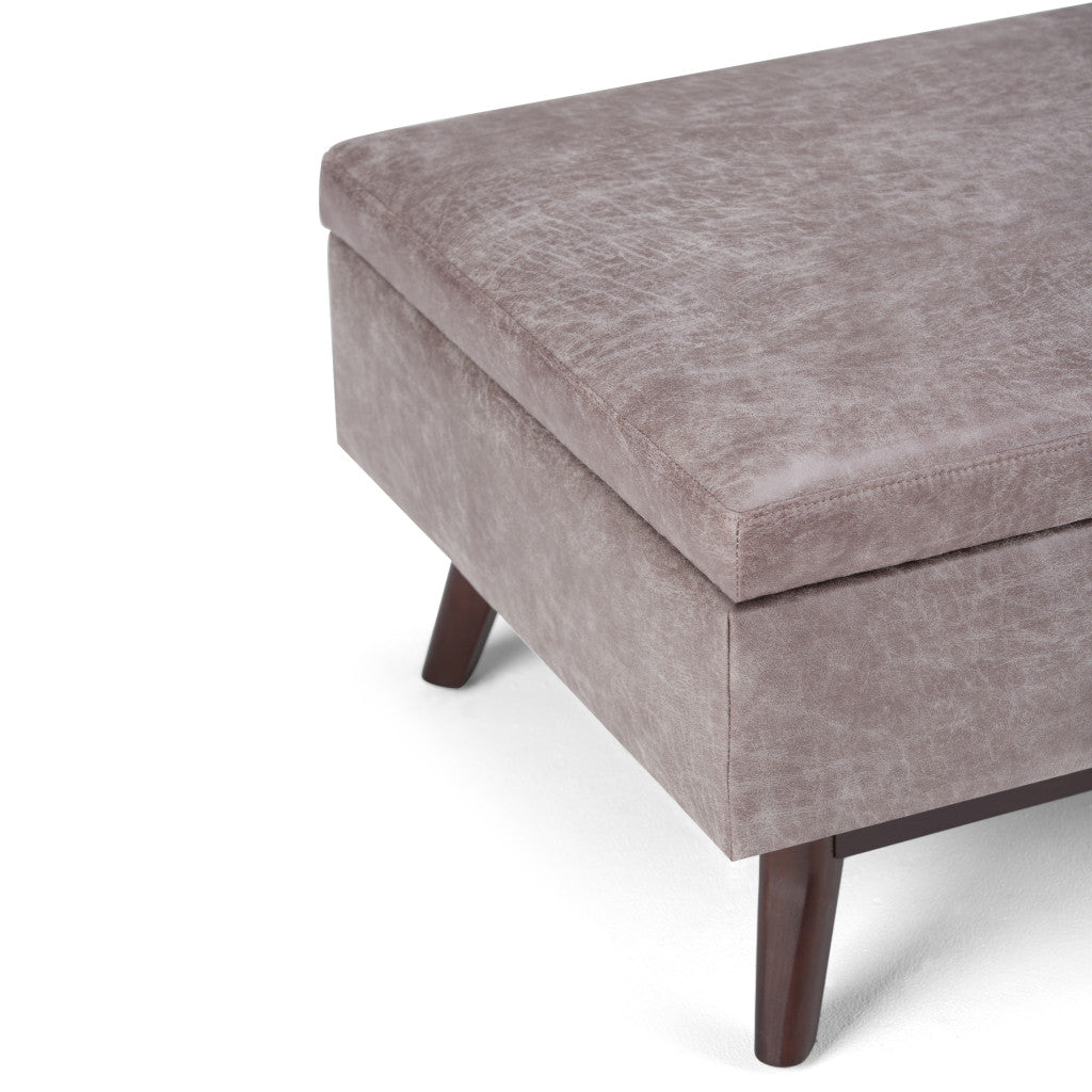 34" Gray and Brown Leather Cocktail Ottoman With Storage-6