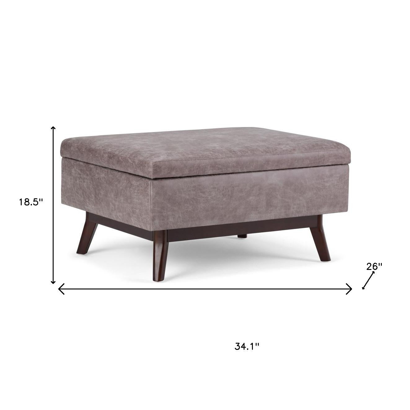 34" Gray and Brown Leather Cocktail Ottoman With Storage-7