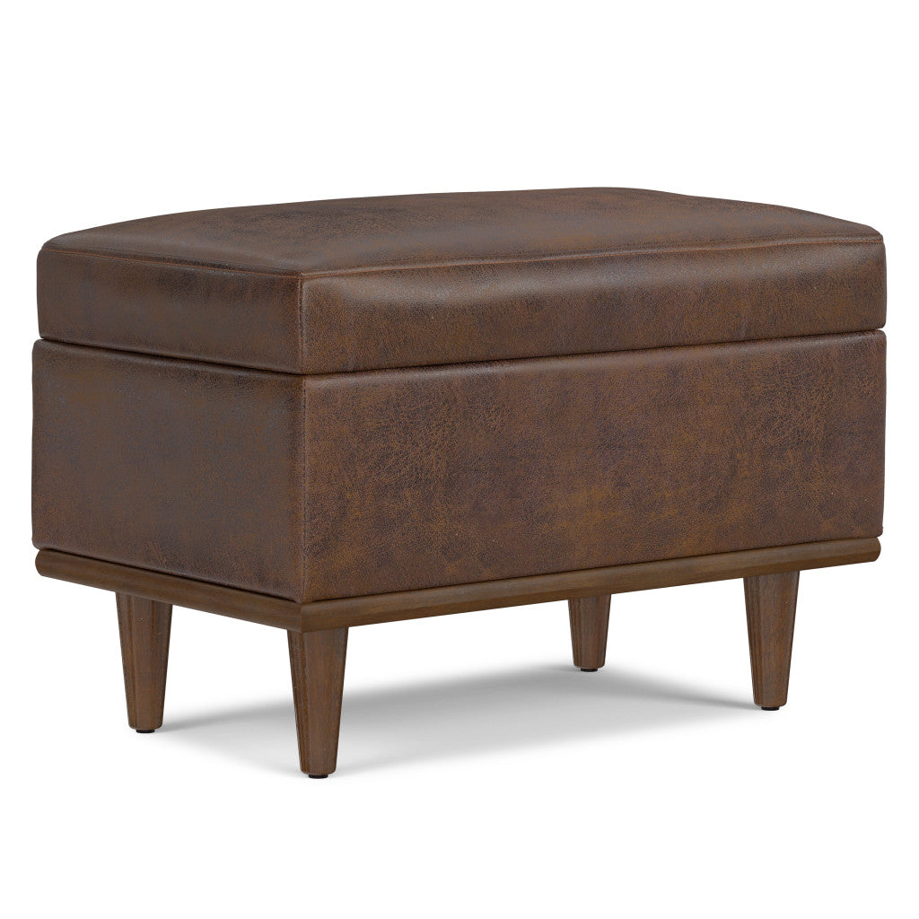 26" Brown and Walnut Leather Cocktail Ottoman With Storage-0