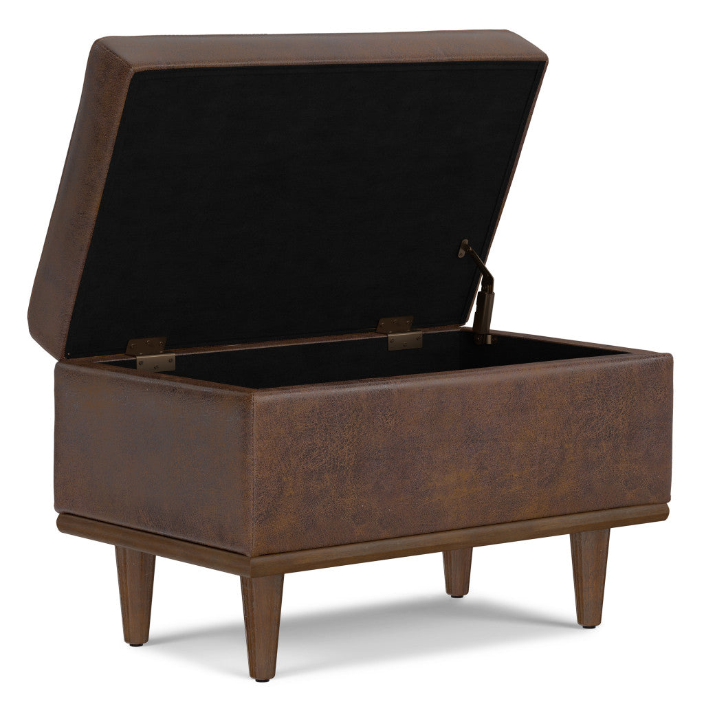 26" Brown and Walnut Leather Cocktail Ottoman With Storage-2