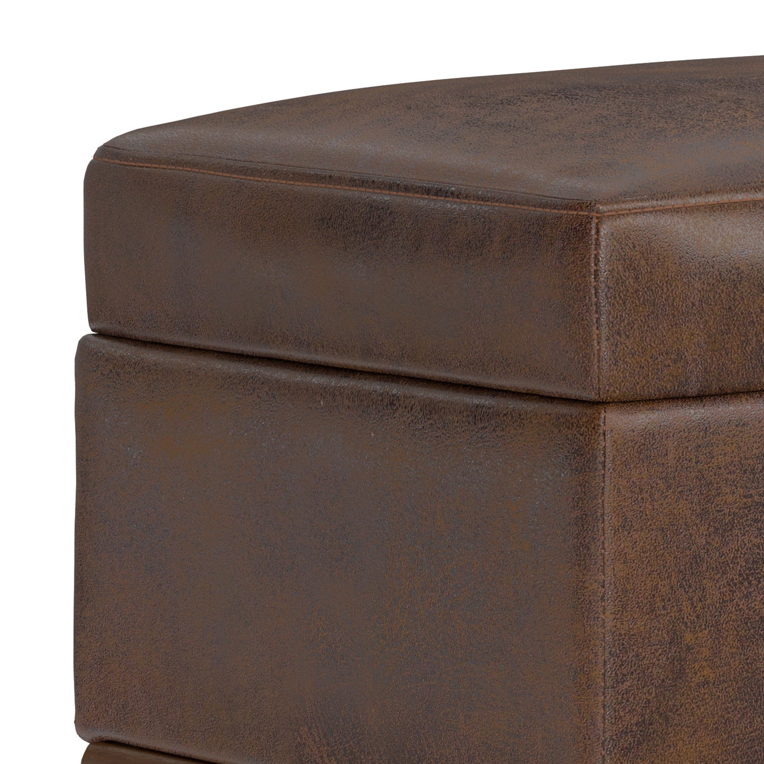 26" Brown and Walnut Leather Cocktail Ottoman With Storage-4