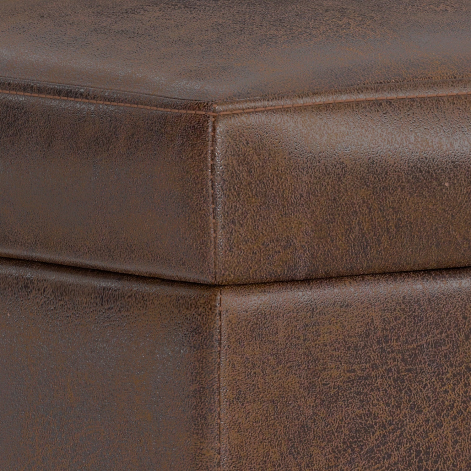 26" Brown and Walnut Leather Cocktail Ottoman With Storage-5