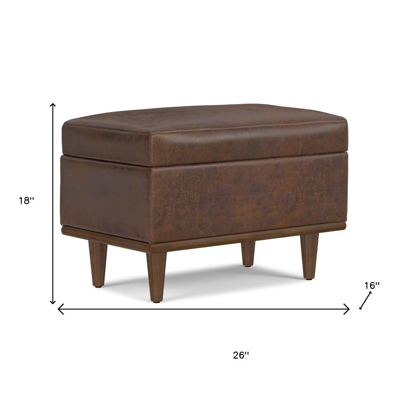 26" Brown and Walnut Leather Cocktail Ottoman With Storage-7