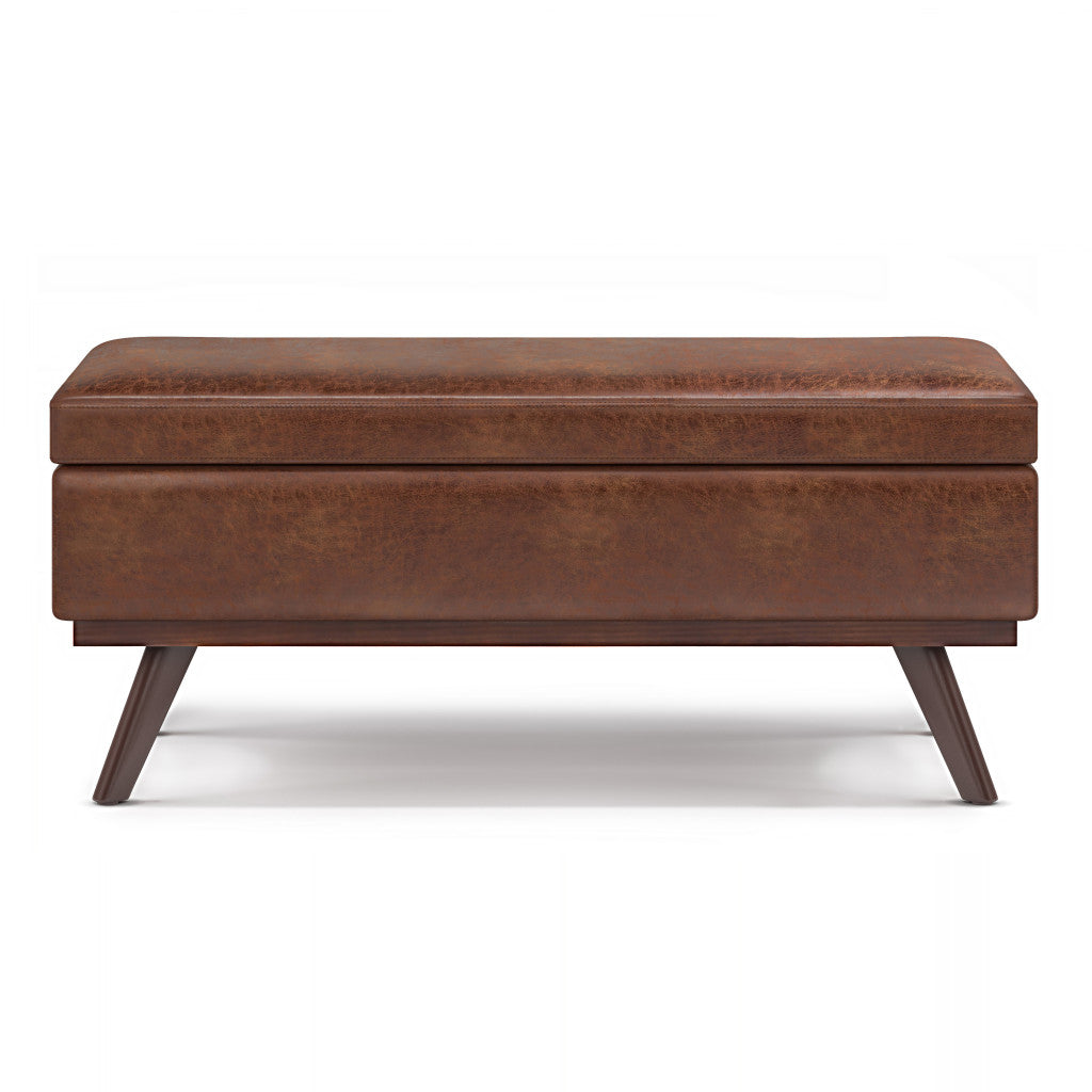42" Brown Leather Cocktail Ottoman With Storage-3
