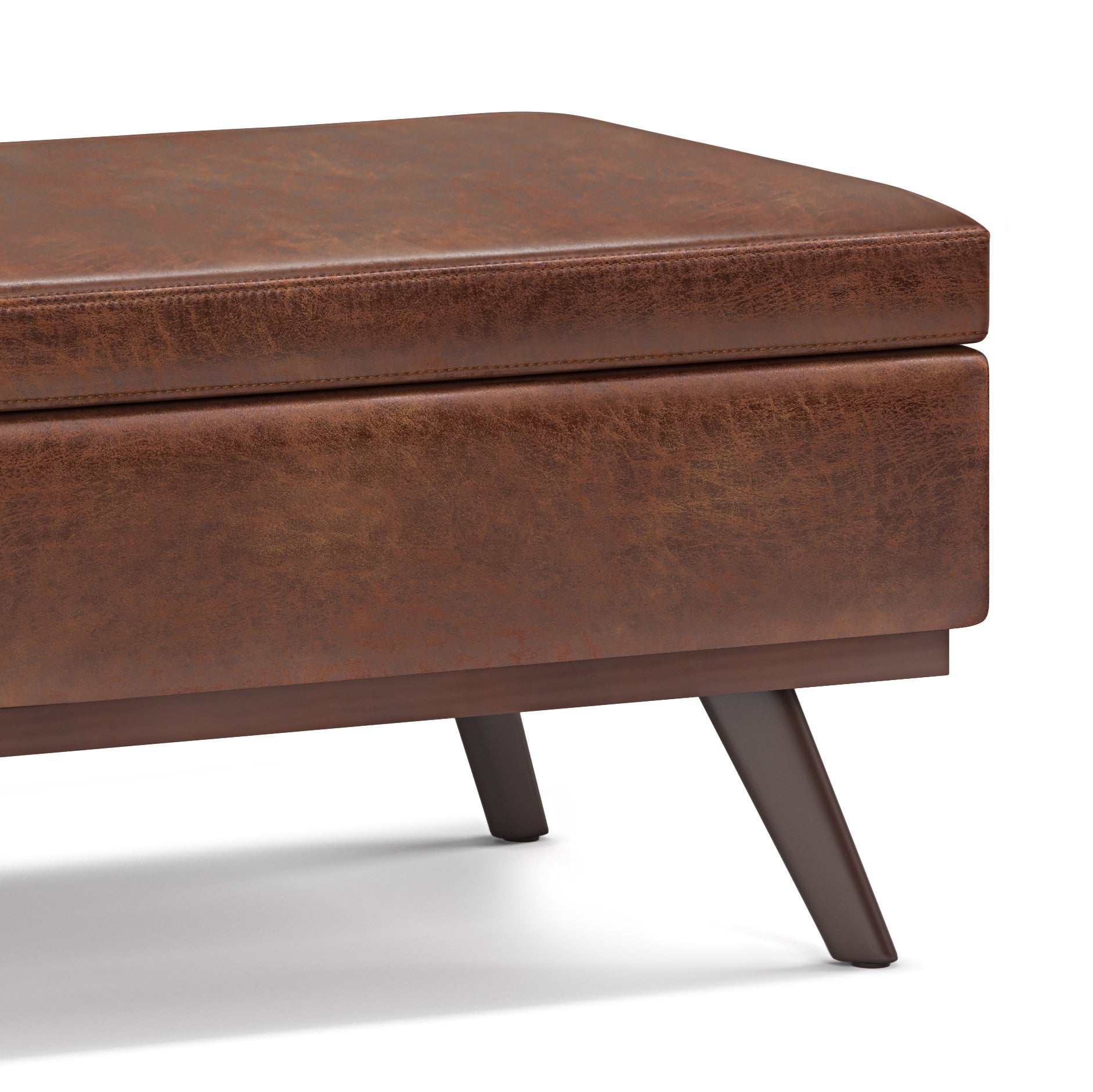 42" Brown Leather Cocktail Ottoman With Storage-5