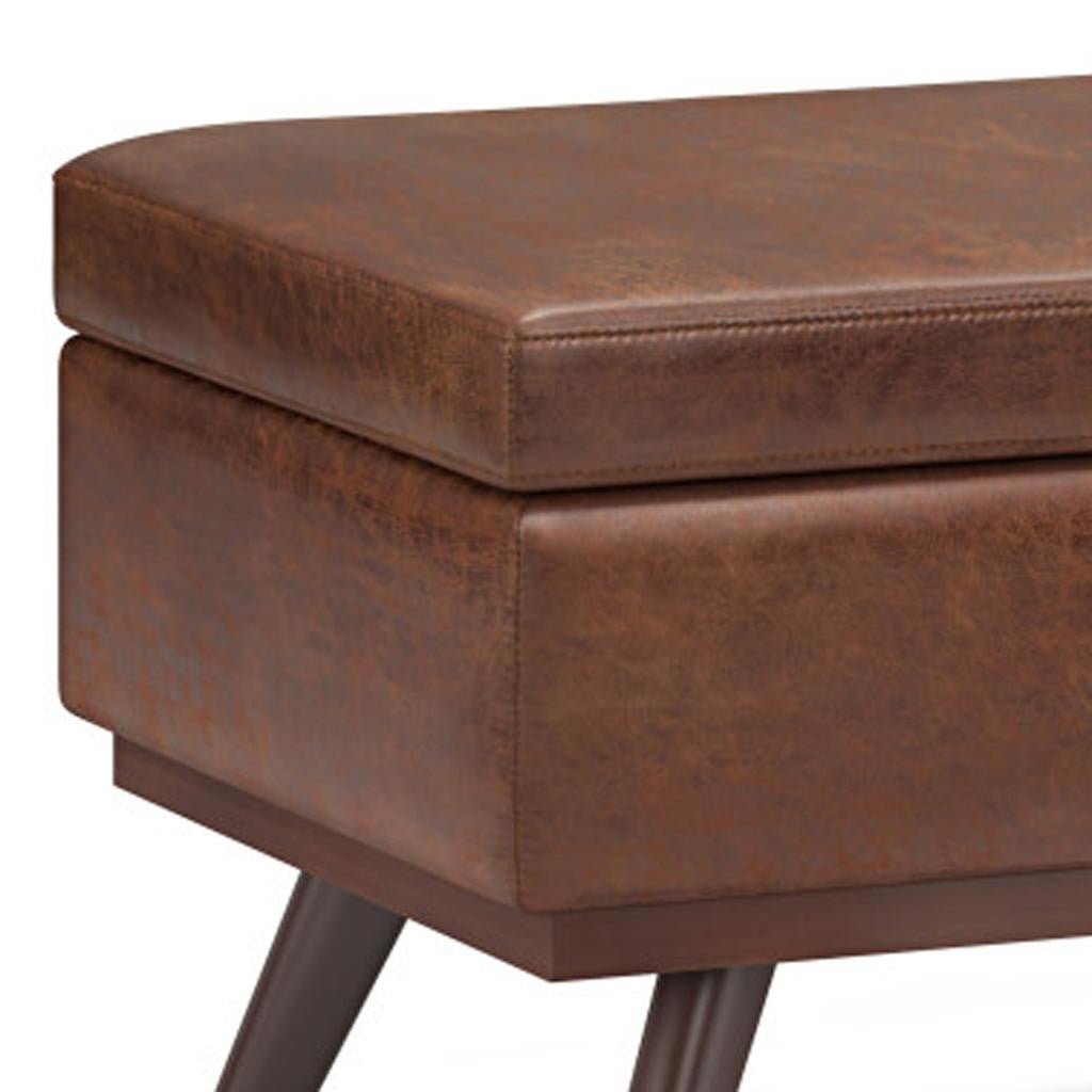 42" Brown Leather Cocktail Ottoman With Storage-6