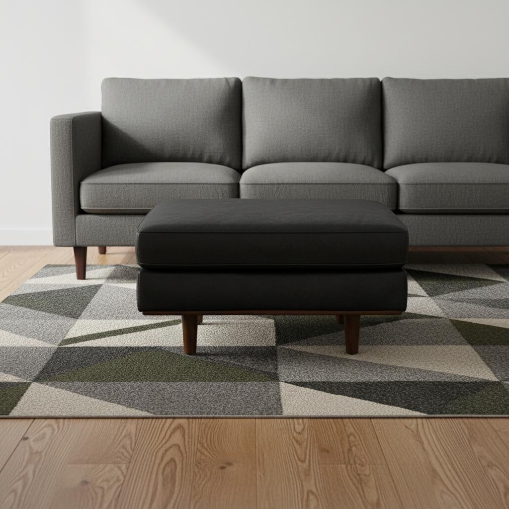 33" Black and Brown Leather Cocktail Ottoman-1