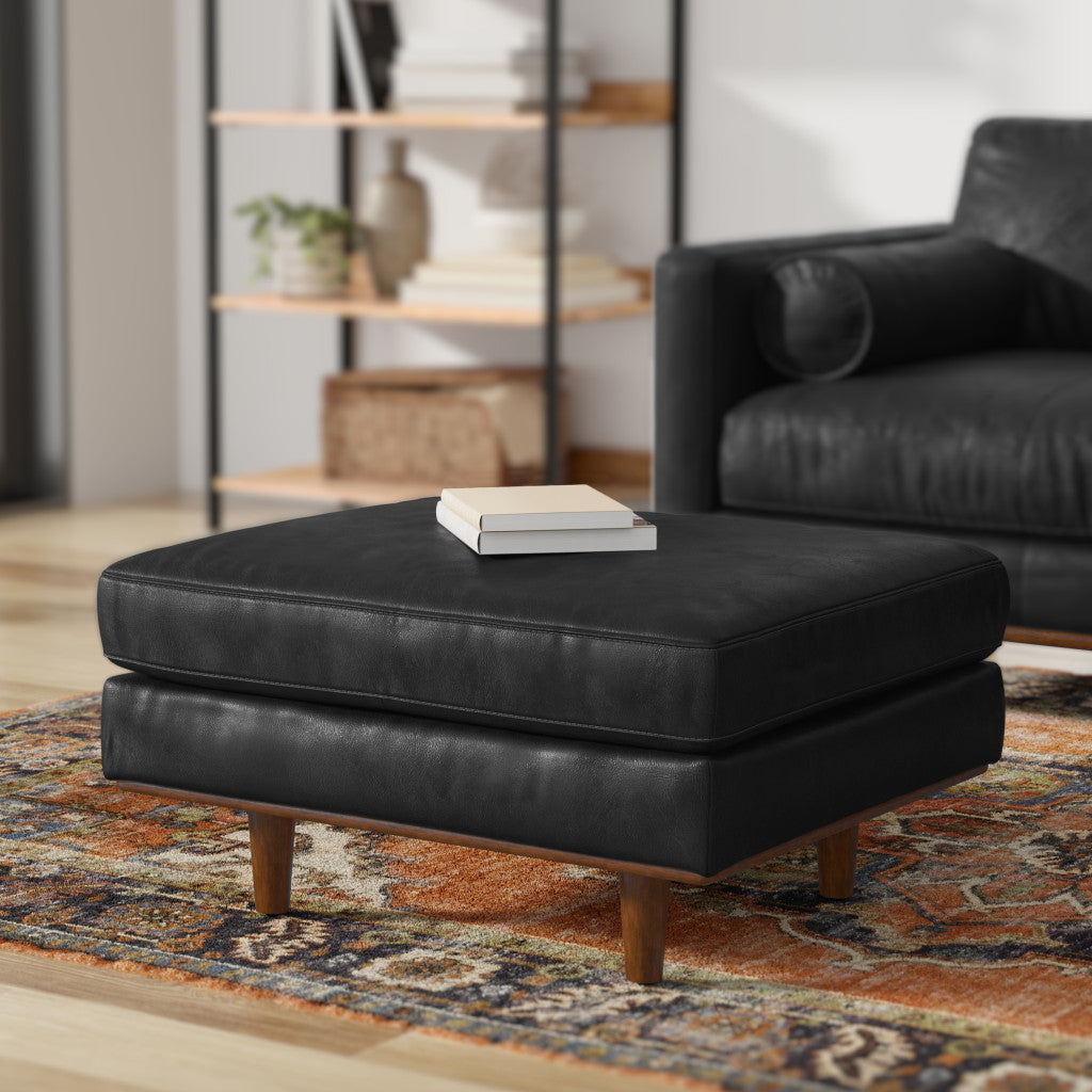 33" Black and Brown Leather Cocktail Ottoman-7