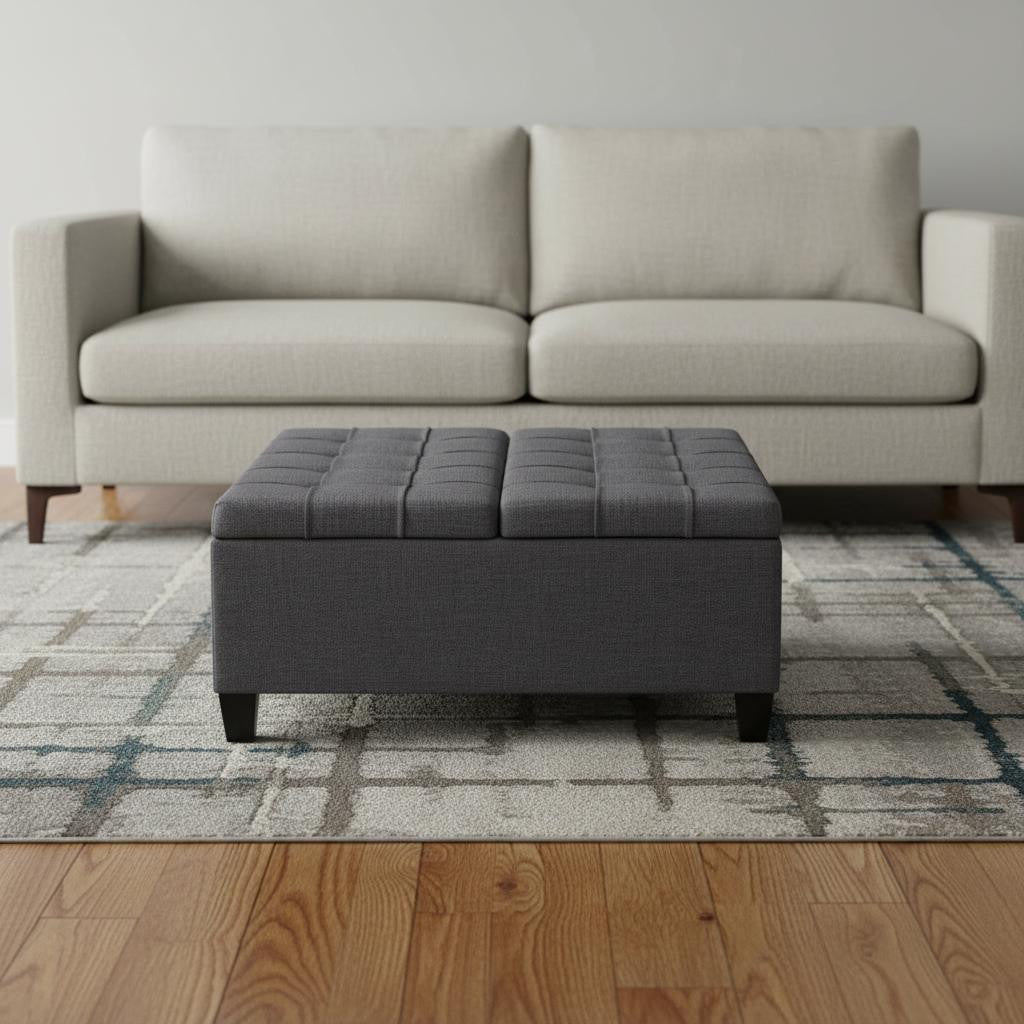 36" Gray and Espresso Fabric Cocktail Ottoman With Storage-1