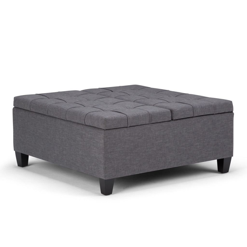 36" Gray and Espresso Fabric Cocktail Ottoman With Storage-0